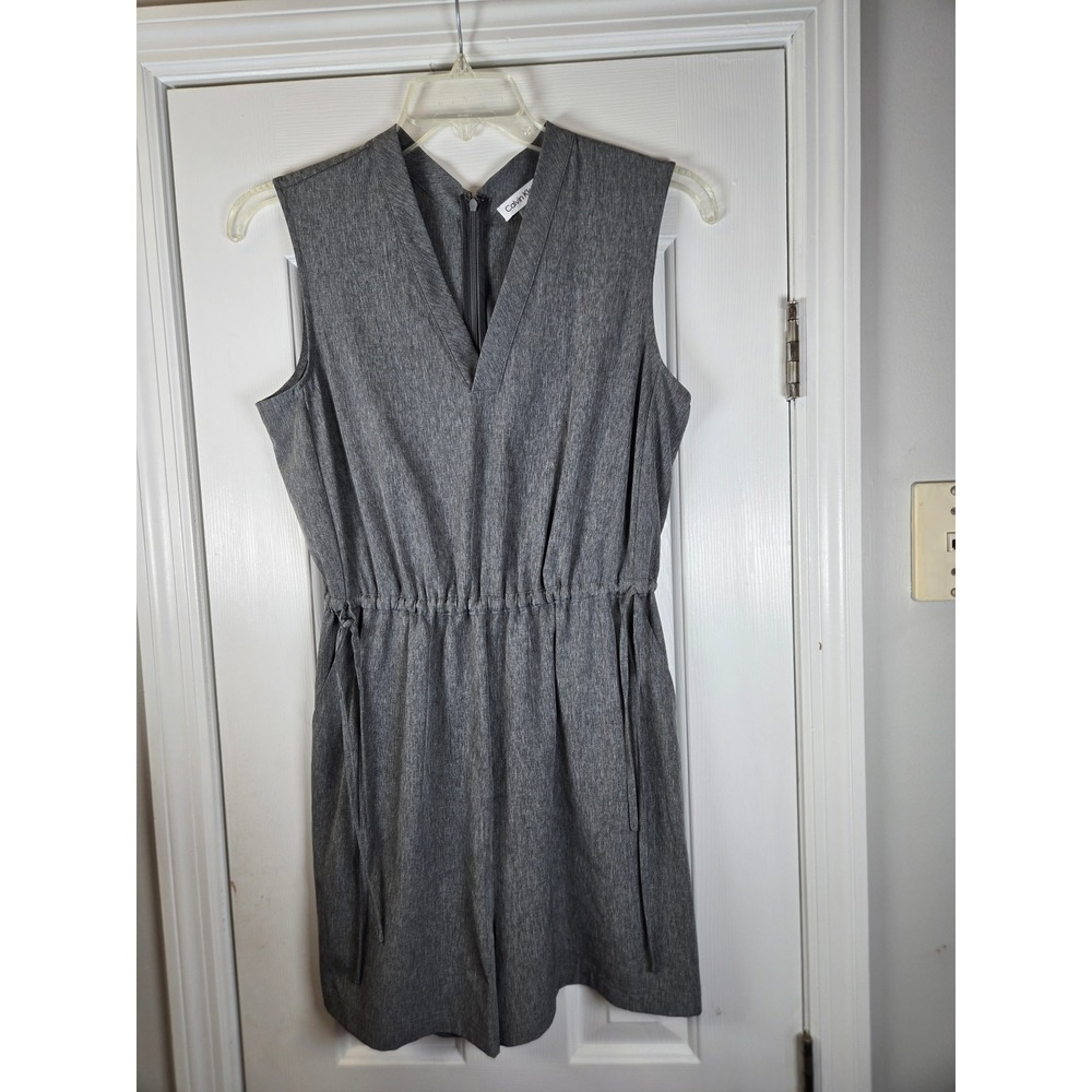 Calvin Klein Womens Heather Grey Sleeveless V-Neck Drawstring Romper Size 8